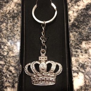 NIB Silver Crown Keychain - Black Velvet Lined Box